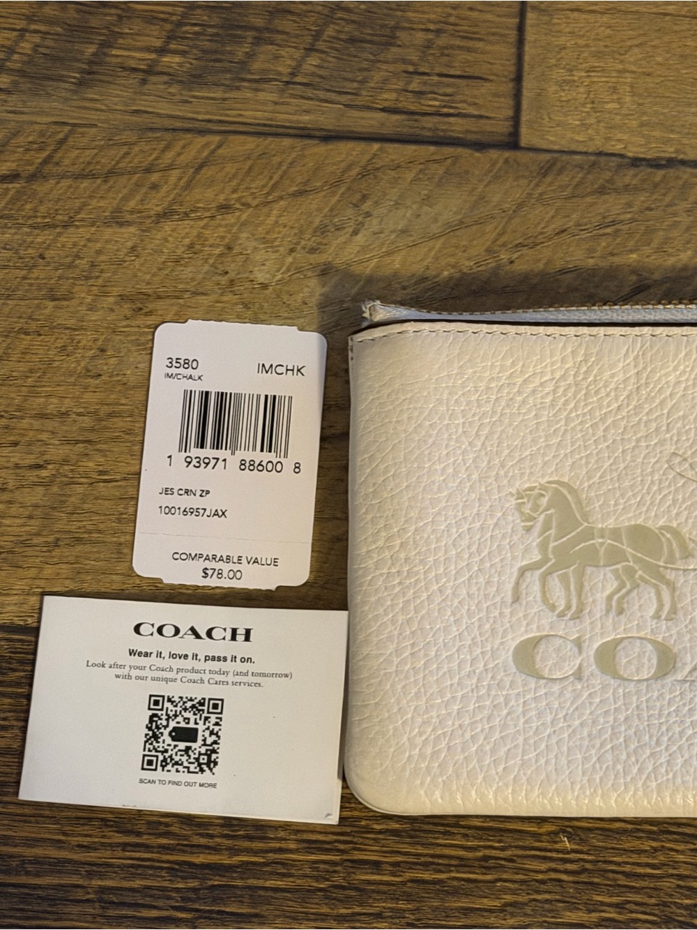 COACH White Leather Jes Corner Zip Wristlet with Signature Logo - Picture 4 of 6